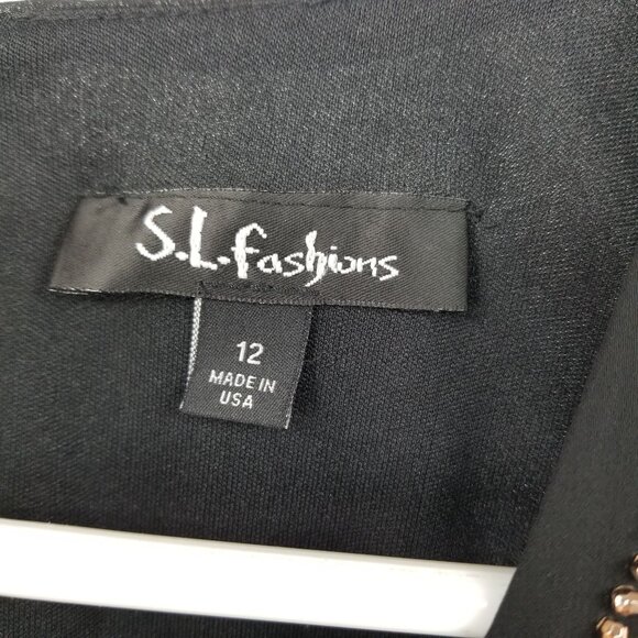 NWT S.L Fashions Black Bead Front Women's Popover Dress Size 12 - Picture 5 of 14